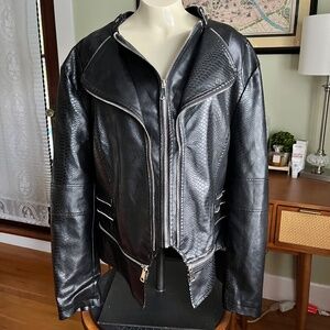 Azalea Wang Orion-X Black Snake Print Faux Leather Moto Biker Jacket